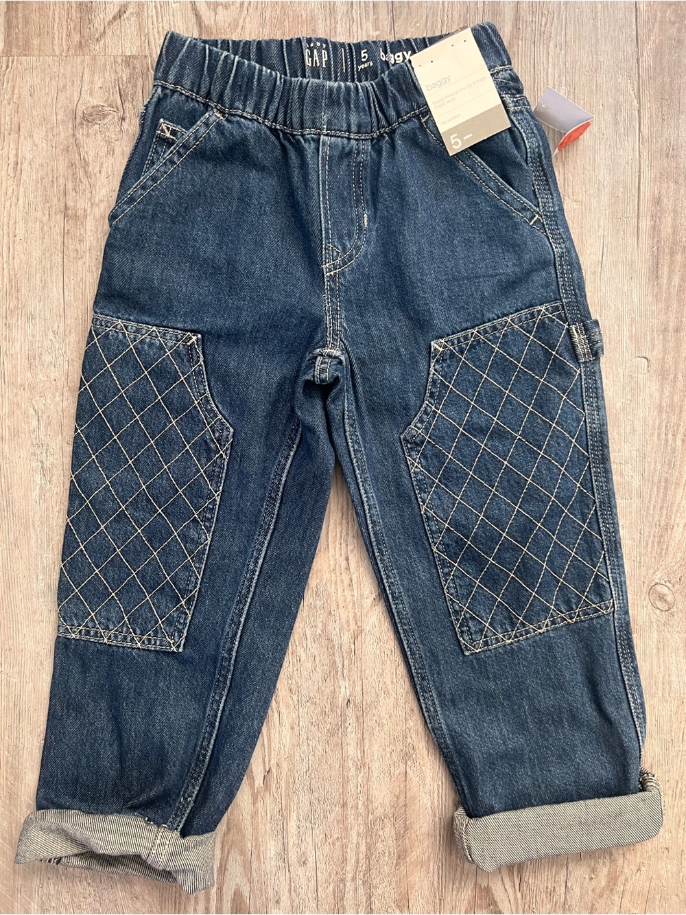 GAP Boys Dark Blue Quilted Patch Relaxed Jeans